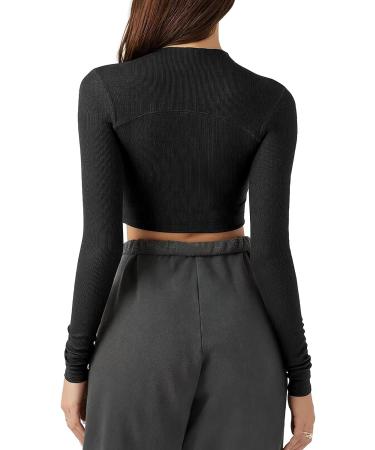LASLULU Women's Seamless Ribbed Long Sleeve Workout Top - Black, Small - Buy Online on GoSupps.com