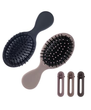 Joi-Fun 2 Pack Mini Travel Hair Brush for Girls Women Boys Men Kids Small Detangling Hairbrush for Wet Dry All Hair Types Glide Through Tangles With Ease Knots Without Tears or Breakage (Black Set)