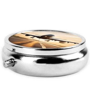 Airplane Printed Mini Round Pill Box | 3 Compartment Travel Pill Organizer | Portable Medicine Case for Home & Office - Buy Online on GoSupps.com