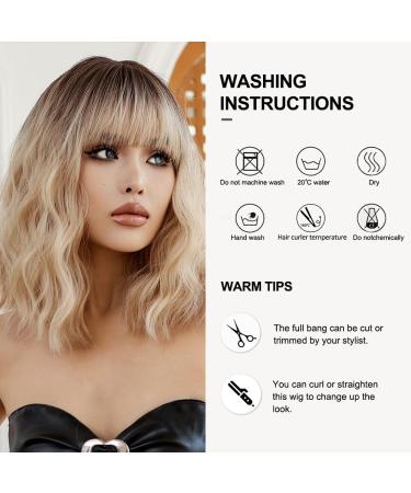 OUFEI Ombre Blonde Wigs for Women Short Wavy Wig With Bangs Natural Synthetic Hair Heat Resistant Wigs for Daily Party Cosplay Wear Ombre blonde(1118-1) - Buy Online on GoSupps.com