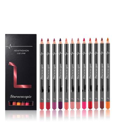 YYZGGLING 12 colors of waterproof lip contour stick with which you can easily create the perfect lip shape 12 pieces