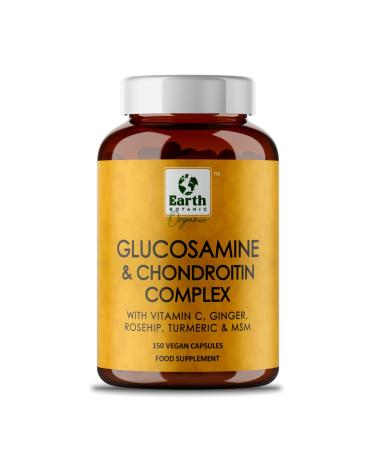 Earth BOTANIC Organic Glucosamine and Chondroitin Complex-150 High Strength Capsules with MSM Vitamin C Ginger Rosehip & Turmeric Joint Care Supplements (Non-GMO Gluten Free)