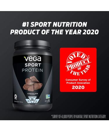 Vega Sport Protein Powder Chocolate - 14 Servings, 21.7 oz - Plant-Based Vegan Protein with BCAAs, Amino Acids, and Tart Cherry - Non Dairy, Gluten Free, Non GMO - Buy Online on GoSupps.com