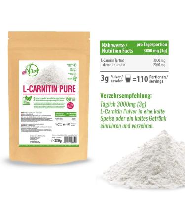 My Vita L-Carnitine PURE 330g - 100% Pure L-Carnitine Tartrate Powder | No Additives | International Shipping Available - Buy Online on GoSupps.com