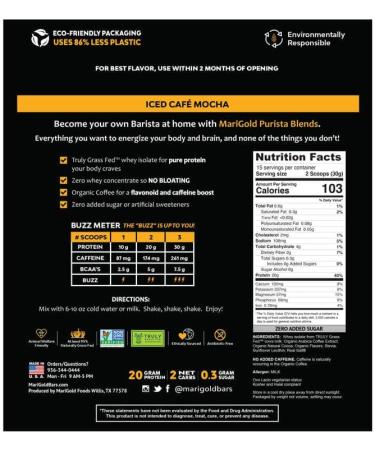 MariGold High Protein Coffee - Iced Caf Mocha 20g Grass Fed Whey Protein Isolate Energy & Workout Boost 2 Shots Organic Espresso Non-GMO 2 Net Carb 1 Lb Bag 15 Servings Iced Caf Mocha 1 Pound (Pack of 1) - Buy Online on GoSupps.com
