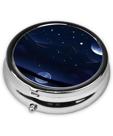 Serene Blue Night View Round Pill Box - 3 Compartment Portable Pill Organizer for Purse & Pocket - Ideal Travel Accessory - Buy Online on GoSupps.com