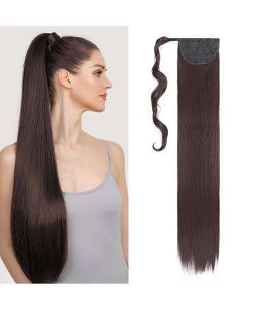 32 inches Super Long Straight Wrap Around Ponytail Hair Extension Clip in Ponytail Hair Extensions Hairpiece for Women Dark Brown