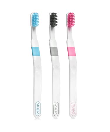 Zent Flex Pressure Sensitive Toothbrush | Periodontist Recommended | Revolutionary and Patented Design for Sensitive Gums or Gum Recession | Compare vs Electric Toothbrushes (3 Pack  Blue/Gray/Pink) 3 Count (Pack of 1) B...