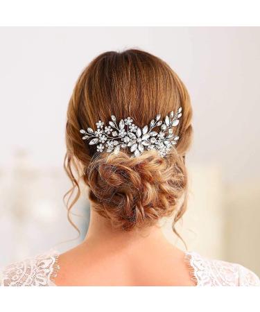 Catery Flower Crystal Bride Wedding Hair Comb with Pearl - Silver Bridal Side Combs for Women - Buy Online on GoSupps.com
