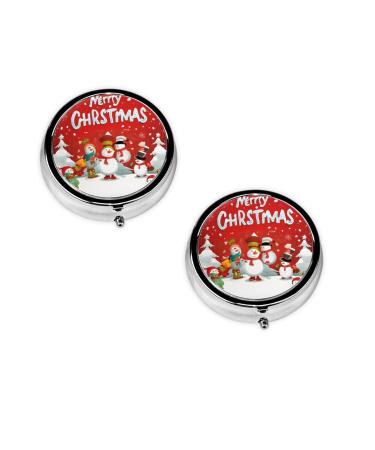 Merry Christmas Printed Mini Round Pill Box Pill Box 3 Compartment Medicine Pill Case Pill Organizer Travel Pillbox Portable Pill Box for Pocket Home Office Use
