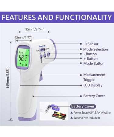 No-Touch Infrared Forehead Thermometer | Instant Digital Thermometer with Fever Alarm Backlit Display 32 Memory & Silent Mode - Fast 1 Second Results for Body & Object - Buy Online on GoSupps.com