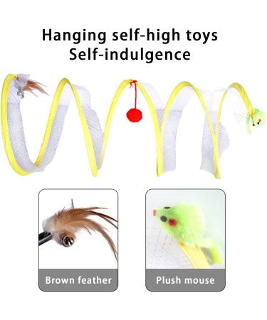 2pcs Cat Coil Toy Set - Foldable 65cm Kitten Play Tunnel with Plush Ball & Feather Stick - Multicolor Spiral Cat Toy Tunnel - Buy Online on GoSupps.com