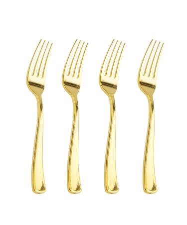 Liacere 200pcs Gold Plastic Forks - Heavyweight Plastic Forks - 7.4 Inch Heavy Duty Plastic Forks - Gold Plastic Silverware Perfect For Parties & Weddings & Restaurants And Daily Using Gold 7.4inch Forks