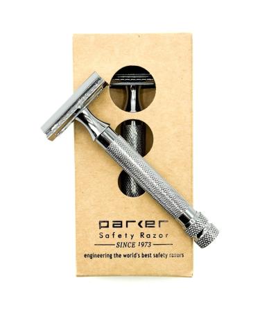 Parker 91R Double Edge Safety Razor - Three-Piece Heavyweight Safety Razor with Brass Frame & Chrome Plated Knurled Handle -5 Premium Parker Platinum Double Edge Razor Blades Included