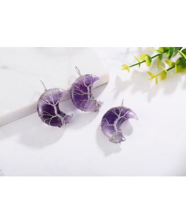 XIANNVXI Crystal Crescent Moon Necklace - Tree of Life Wire Wrapped Reiki Spiritual Jewelry for Women - Amethyst Pendant - Buy Online on GoSupps.com