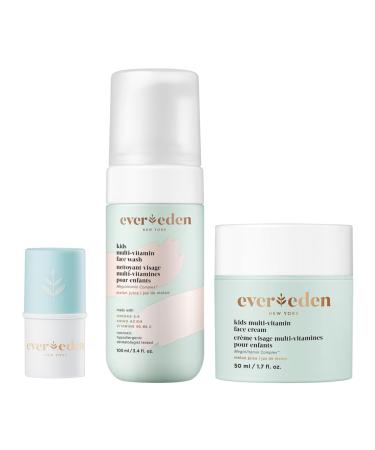 Evereden Kids Happy Face Duo Melon Juice and Lip Balm - Multi-Vitamin Kids Face Wash Face Cream and Lip Balm Set - Clean & Vegan Skin Care for 3+