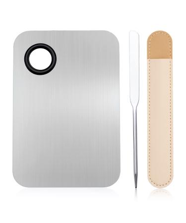 G2PLUS Makeup Mixing Palette Korean Makeup Spatula and Foundation Palette Stainless Steel Cosmetic Makeup Palette with Picasso Spatula for Foundation Eye Shadow Eyelash Nail Art and Concealer
