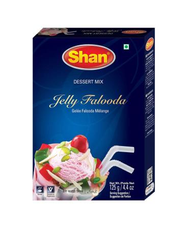 Shan Jelly Falooda Dessert Mix 4.4 oz (125g) - Powder for Ice Cream, Dry Fruit, Jelly and Noodles Milk Shake - Suitable for Vegetarians - Airtight Bag in a Box Jelly Falooda Pack of 1