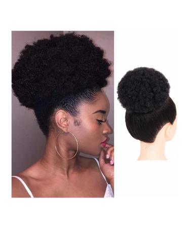 Hair Bun Hairpiece for Women Brazilian Updo Afro Puff Human Hair Bun Chignon Hairpiece Short Drawstring Ponytail Kinky Curly Clip in Non-Remy Hair Ponytail Extensions Hair Chignons(6inch)