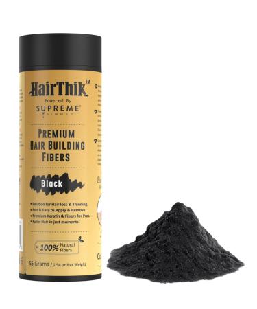 HairThik Hair Building Fibers - Thicker Fuller Hair Solution for Men & Women | 55g Black - Instantly Fill Fine & Thinning Hair - Buy Online on GoSupps.com