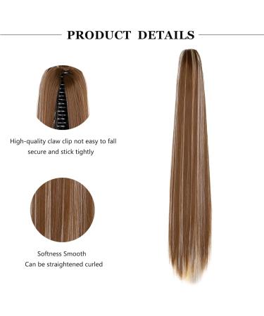 Cybelleza 22inch Ponytail Hair Extensions Ponytail Claw Jaw on Long Straight Pony Tails Clip in Hair Extensions Synthetic Hair pieces for Women (Golden Brown & Bleach Blonde) 22" Golden Brown&Bleach Blonde - Buy Online on GoSupps.com