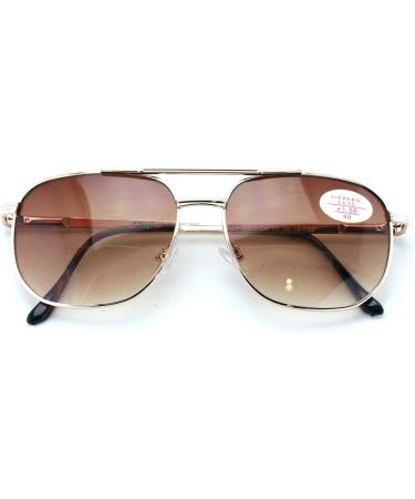 V.W.E. Bifocal Outdoor Sunglasses - Metal Reading Glasses with Big Lens Spring Hinge Square Design Gold Frame & Brown Lens (2.5x) - Perfect for Every Adventure - Buy Online on GoSupps.com