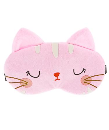 WLLHYF Cute Sleeping Eye Mask Soft Plush Cartoon Cat Blindfold Comfortable Animal Eye Cover Funny Novelty Sleeping Eye Shade for Women Men Kids Travel Nap Sleeping(Pink)