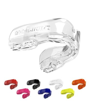 SAFEJAWZ Mouthguard Slim Fit, Adults and Junior Mouth Guard with Case for Boxing, Basketball, Lacrosse, Football, MMA, Martial Arts, Hockey and All Contact Sports (Transparent, Adult) Transparent Adult