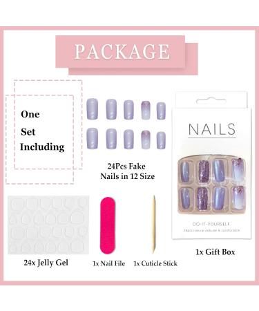 24Pcs Purple Glossy Short Square French Tips Press on False Nails for Women - Removable Adhesive Tabs Included - Buy Online on GoSupps.com