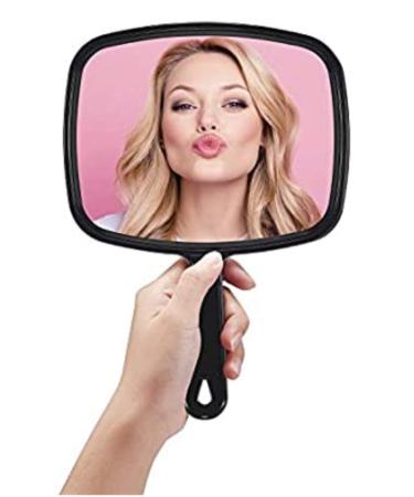 Lurrose Hand Held Mirror Salon Barbers Hairdressers Paddle Mirror with Handle(Black)