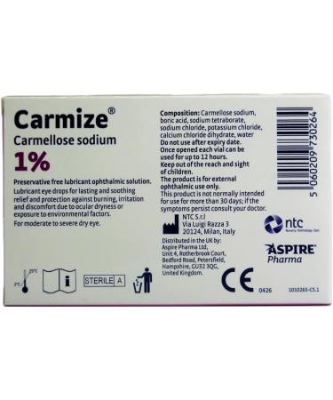 Carmize Carmellose Sodium Eye Drops 1% Lubricant Re-Closable Vial's of 0.4ml (30 Vials) - Buy Online on GoSupps.com