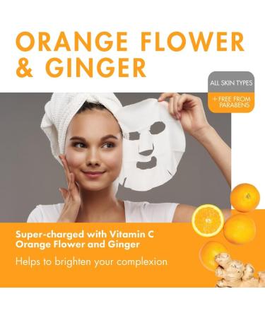 Happy Skin Vitamin C Face Mask with Natural Orange Flower and Ginger for Revived Lifted Skin Treatment Vegan Skin Care No Parabens Cruelty Free Sheet Masks Pack of 5 - Buy Online on GoSupps.com