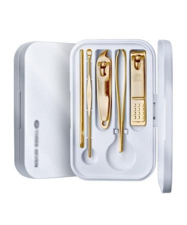 Nail Clipper Kit Nail Clipper Set (5 Pieces) Stainless Steel Manicure Kit for Men and Women with Plastic Storage Box Portable Professional Finger and Toe Nail Kit Nail Clippers Set(Gold)