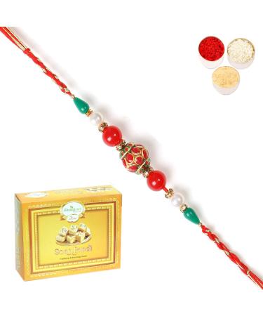 Ghasitaram Gifts Rakhi for Brother Rakhis Online - 2K-268 Fancy Thread Rakhi with 400 GMS of Soan Papdi