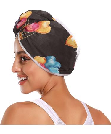 Heart Hot Air Balloon Hair Towel 2 Pack - Super Absorbent Quick Dry Hair Turbans for Women & Girls - Buy Online on GoSupps.com