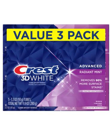 Crest 3D White Advanced Teeth Whitening Toothpaste Crest 3D White Brilliance Toothpaste Radiant Mint 3.3 oz Pack of 3 - Buy Online on GoSupps.com