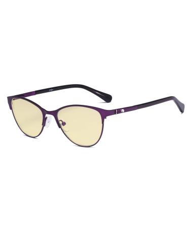 Eyekepper Stylish Ladies Blue Light Blocking Glasses with Yellow Filter Lens - Cat-eye Computer Eyeglasses Women Acetate Temples with Crystals - Purple without strength Purple-bb60 Lens