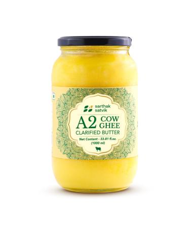 Sarthak Satvik A2 Cow's Ghee | Free Grazing Pure Desi Cow | Using Traditional Bilona Method | Helps in Building Bone Strength & Improves Stamina | Organic and Natural Immunity Booster - 33 Oz 33.81 Oz