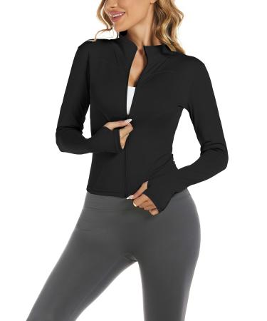 Bkul Running Jacket Women Breathable Sports Jacket Long Sleeve Running Jackets Yoga Fitness Sports Jacket with Zipper Training Jacket