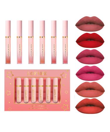 BONNIESTORE 6Pcs Matte Liquid Lipstick Set Long Lasting Waterproof Velvet Lip Gloss Set Non-Stick Cup Not Fade Matte lipstick for women 6Colors