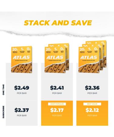 Atlas Real Food Protein Bar 20g Clean Protein 1g Sugar No Seed Oils No Artificial Sweeteners (Almond Chocolate Chip 12 Count) Almond Chocolate Chip 12 Count (Pack of 1) - Buy Online on GoSupps.com