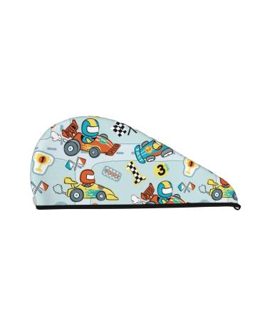 Cartoon Car Racing Microfiber Hair Towel Soft Super Absorbent Hair Towel Wrap for Women Coral Velvet Quick Dry Hair Cap for Long Curly and Thick Hair