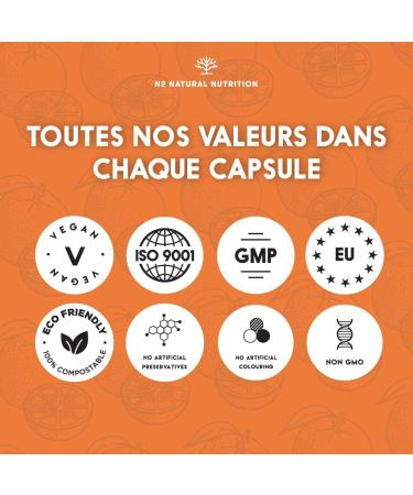 VITAMINE C 1000 mg DOSE LEV E + Bioflavono des - Vegan Puissant Vitamin C Pure - Antioxydant R duit la Fatigue Renforcement les D fenses - Acide Ascorbique 180 Capsules N2 Natural Nutrition - Buy Online on GoSupps.com