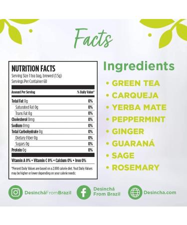 Desincha Ginger & Peppermint Tea | Energy Boost, Mental Focus & Digestive Support | Reduce Bloating | 60 Day Supply - Buy Online on GoSupps.com