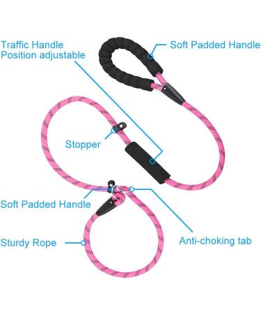 PLUTUS PET Dog Slip Lead Anti-Choking 6ft Pink - Reflective Two Handles Heavy Duty Training Lead for Medium Large Dogs - Buy Online on GoSupps.com