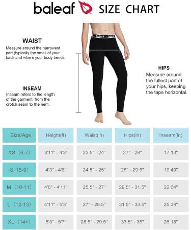 BALEAF Youth Compression Pants - X-Small Black Base Layer Leggings for Sports, Running, Yoga, and Training - Buy Online on GoSupps.com