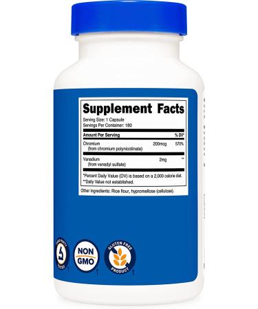 Nutricost Vanadium + Chromium 2mg 180 Vegetarian Capsules | Gluten Free Non-GMO Supplement - Buy Online on GoSupps.com