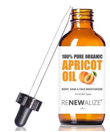 Organic Apricot Kernel Oil MOISTURIZER - in Large 4 oz Dark Glass Bottle with Dropper 100% Pure and Unrefined | an Essential Aromatherapy Skin Massage Oil for Body Hands & Feet
