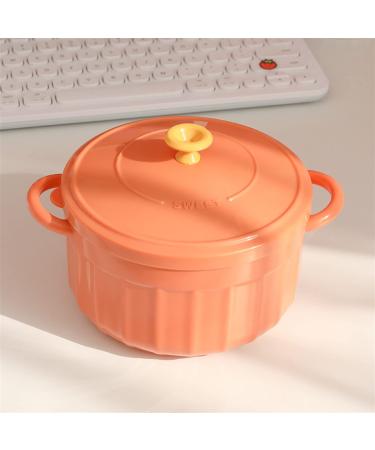 Ramen Soup Bowl Kawaii Instant Ramen Bowl with Lid Spoon Cute Stainless Steel Large Capacity Noodle Fruit Salad Soup Bowl Set KitchenTableware Salad Bowl (Color : Orange)