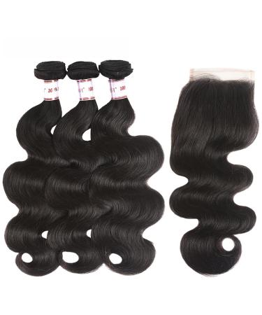 Karbalu 10A Brazilian Human Hair Body Wave 3 Bundles with Lace Closure - 100% Unprocessed Remy Human Hair Bundles - Wet and Wavy - Natural Color - 14 16 18+12 - Buy Online on GoSupps.com